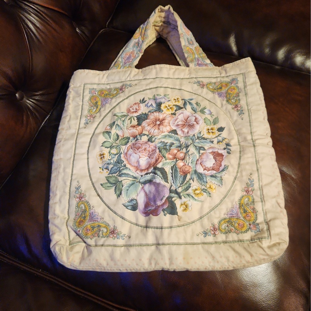 VTG Handmade Floral Paisley Cloth Tote Grandma Style